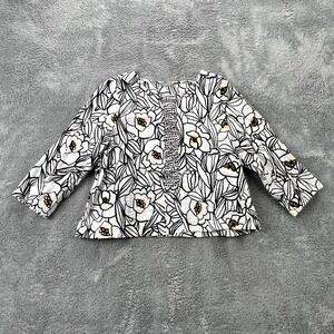 Habitat Top Womens Medium White Floral Cropped Round Neck Quarter Sleeve Boxy